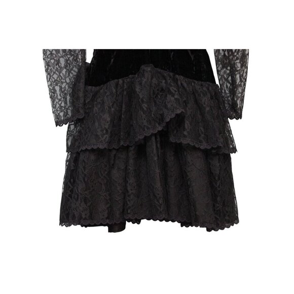 Vintage 80s Dress Size 5 Lace Black Velvet Goth Party Prom Steppin Out USA Bow - Picture 11 of 14